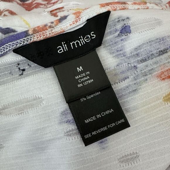 Ali Miles Tunic Top MEDIUM Distressed Abstract Spatter White Mesh Accents - Picture 8 of 9